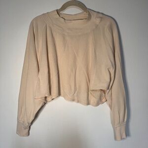 We The Free People Blush Cream Waffle Knit Mock Neck Cropped Long Sleeve Top